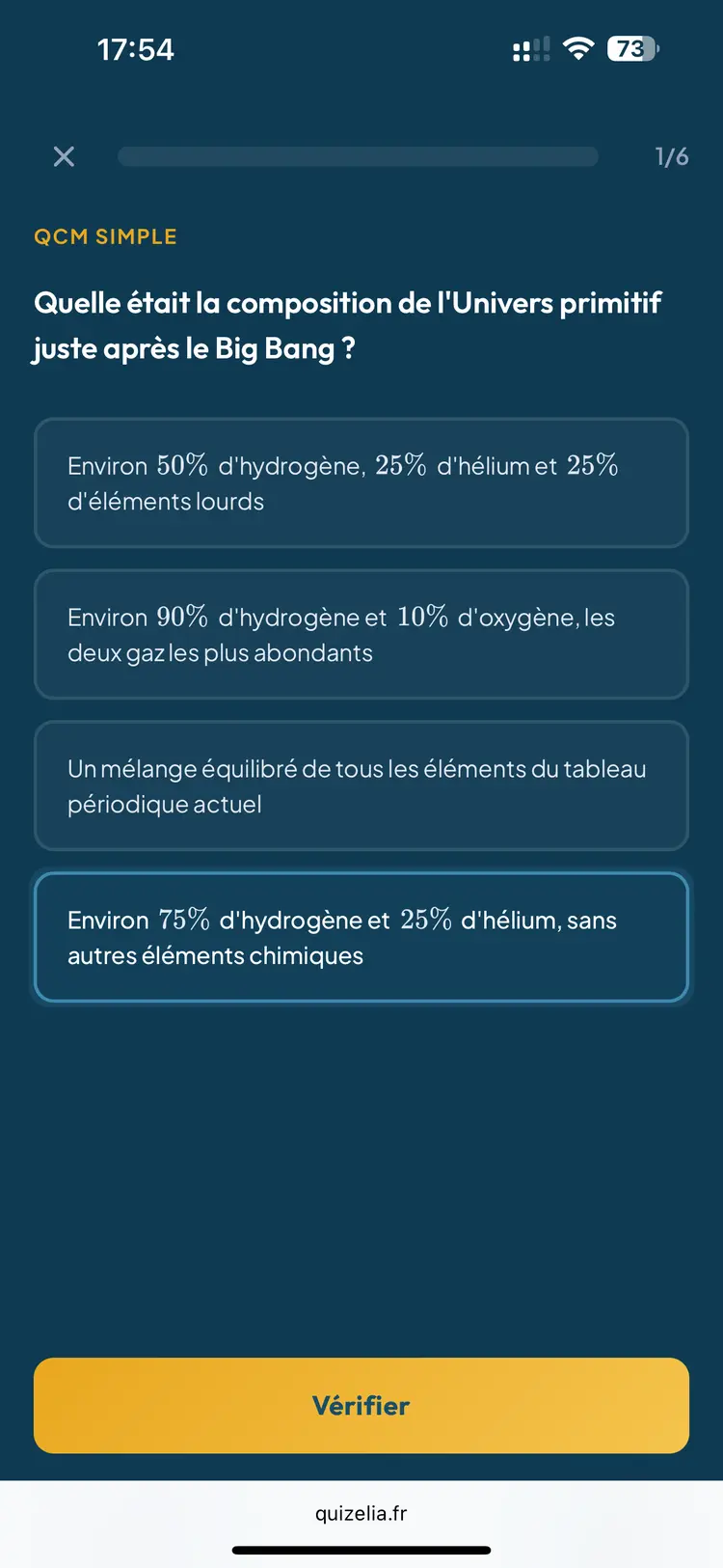 Quiz Enseignement Scientifique Première — QCM : Quelle était la composition de l'Univers primitif après le Big Bang ?