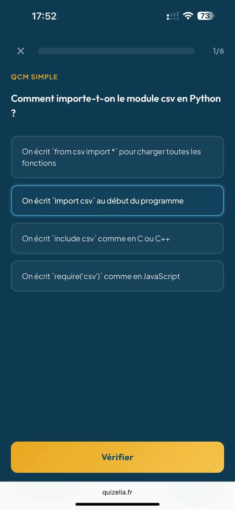 Quiz NSI Première — QCM : Comment importe-t-on le module csv en Python ?