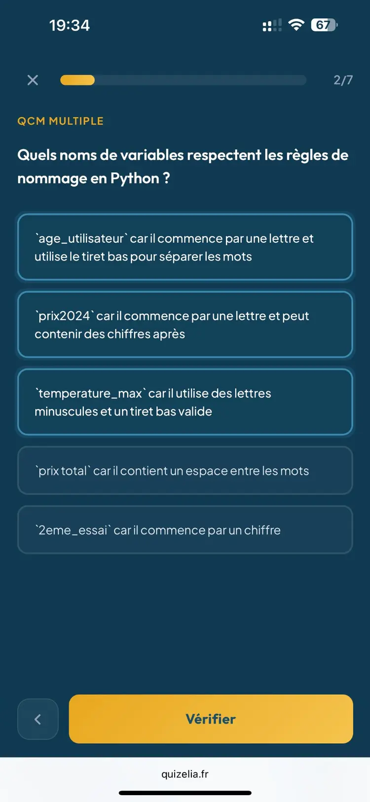 Quiz SNT Seconde — QCM : Quels noms de variables respectent les règles de nommage en Python ?