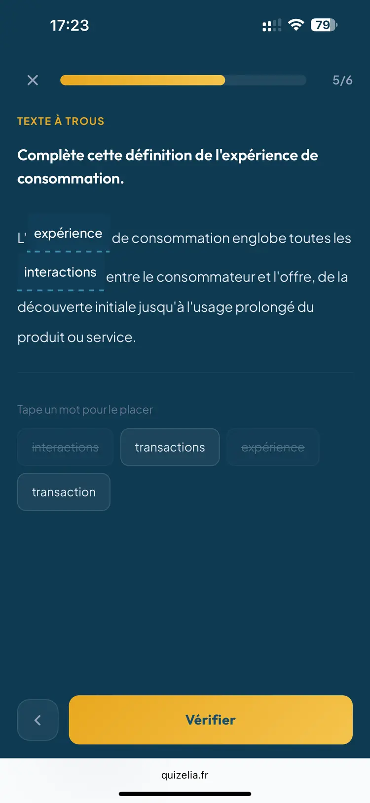 Quiz Mercatique STMG — Texte à trous : Complète cette définition de l'expérience de consommation